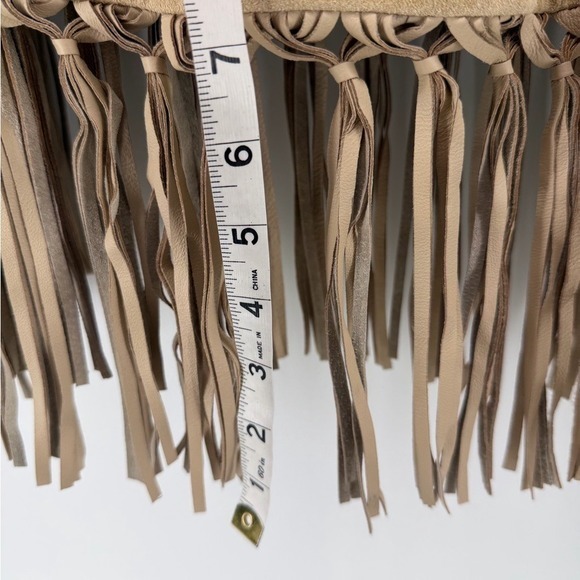 Terry Lewis Tan Suede Leather Fringe Poncho Cape Toggle Button Missy - Picture 7 of 8